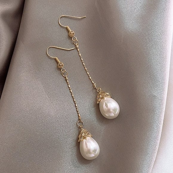 Pearl Drop Earrings Long Style 925 / Sterling Silver Posts - Picture 1 of 1